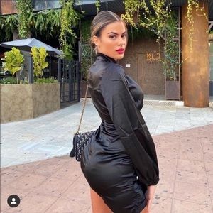 ZARA WOMAN BLACK SATIN EFFECT MINI DRESS